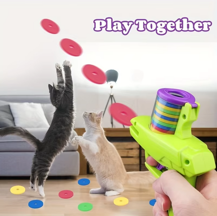 Interactive Cat Throwing Disc Toy for playful pets. Promotes exercise & feline fun. Ideal cat enrichment.