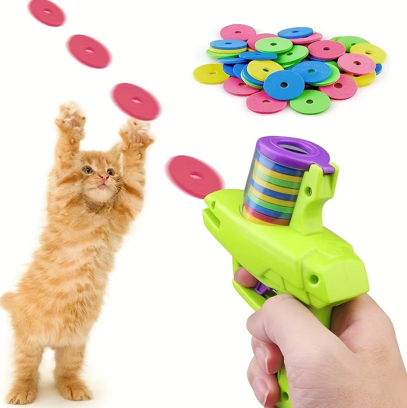 Lightweight interactive cat throwing disc toy for indoor playtime. Encourages active play & enrichment for felines.