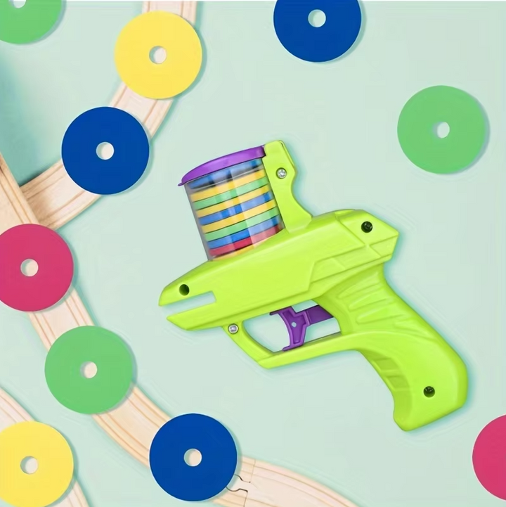 Vibrant interactive cat toy disc flying in air, designed for engaging pet activity & cat exercise.
