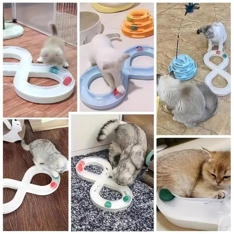 Infinity loop ball track activity toy for endless feline play. Interactive design keeps indoor cats engaged & active.