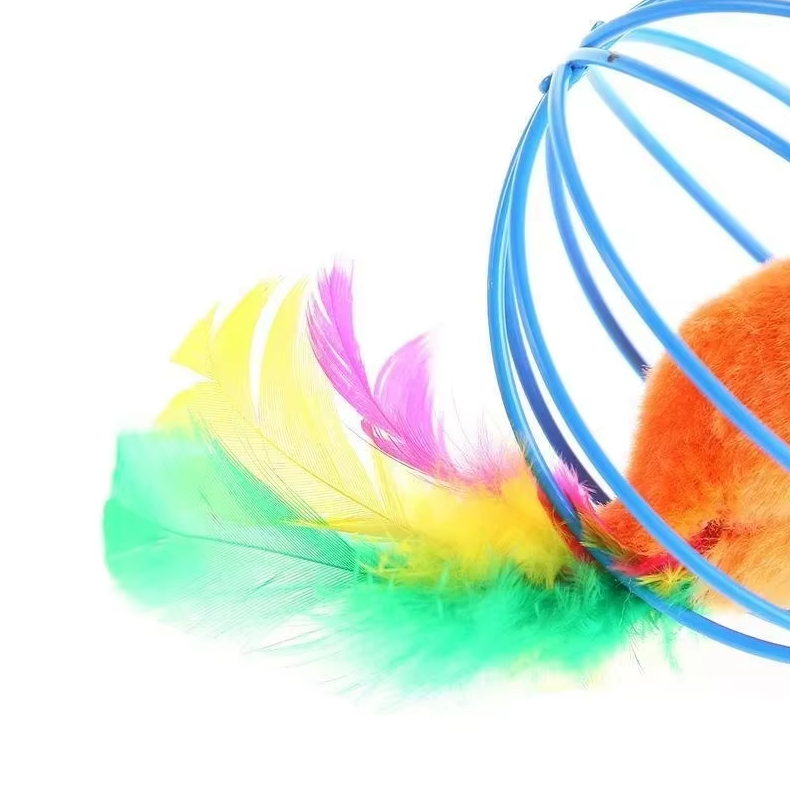 Engaging cat toy: mouse in cage with feather for indoor cats. Promotes exercise & interactive playtime.