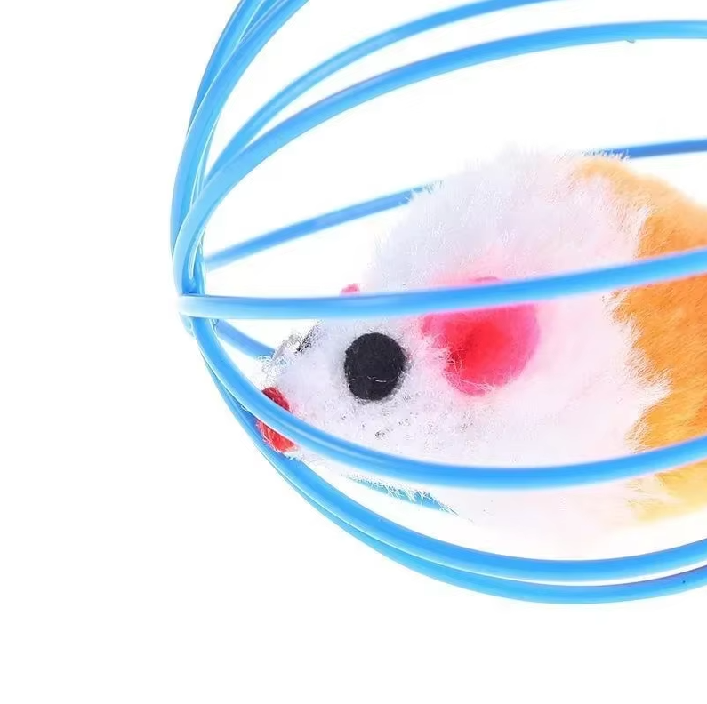 Interactive feather mouse cat toy in a durable cage. Stimulates hunting instincts for active kittens.