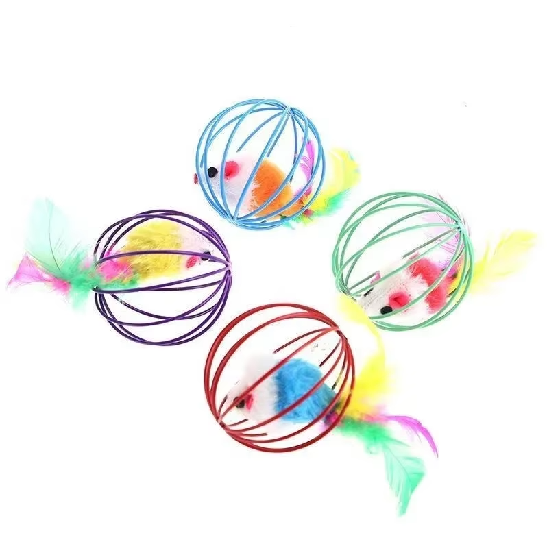 Pet supplies: interactive cat toy mouse in cage with feather. Provides fun, exercise & mental challenge.
