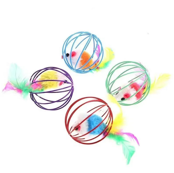 Pet supplies: interactive cat toy mouse in cage with feather. Provides fun, exercise & mental challenge.