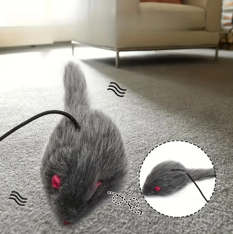 Engaging pet supplies: Cat enrichment mouse toy with string for interactive exercise.