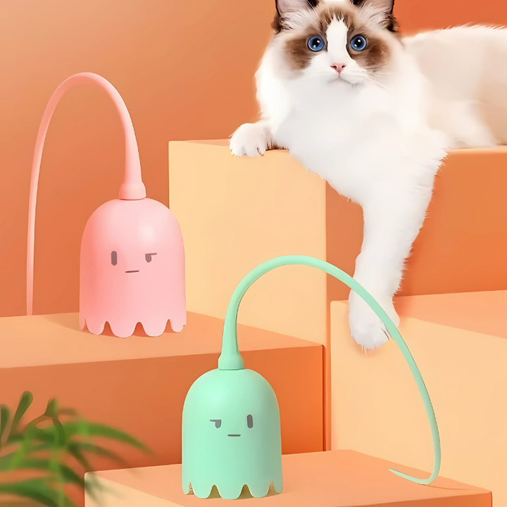 Interactive cat toy, rechargeable, mimicking prey for feline hunting instincts & exercise. Made from durable silicone.