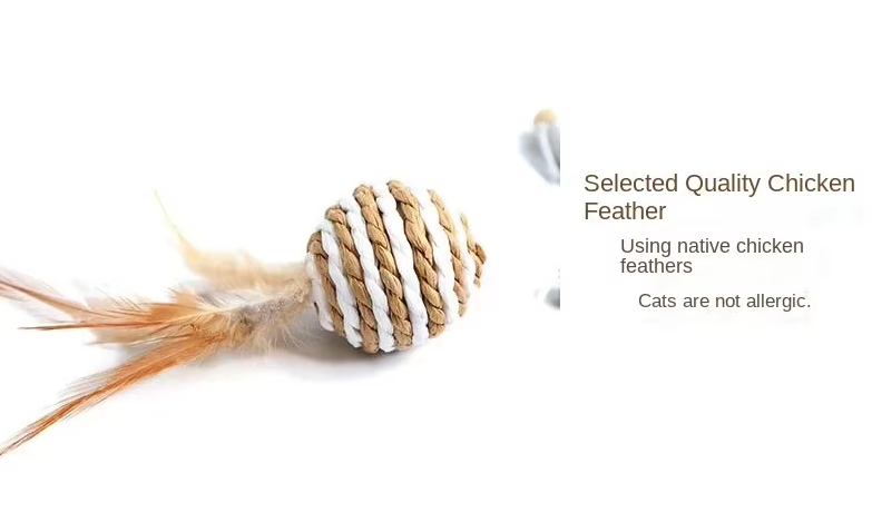 Cat engaged in solo play with a bell and sisal ball toy, encouraging independent enrichment.