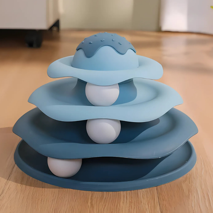 Interactive Cat Toy Tower PawTornado for endless feline fun & exercise. Durable ABS plastic multi-level spinning toy.