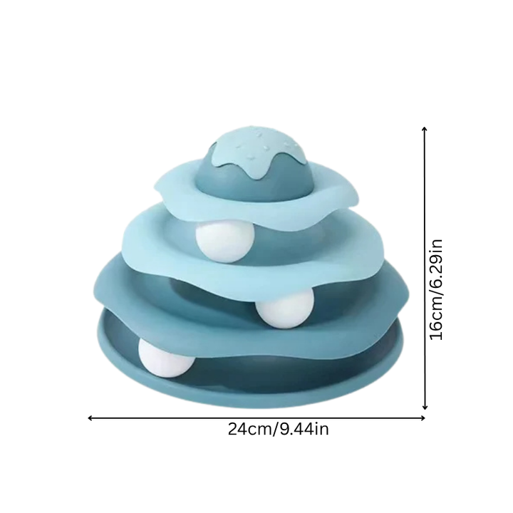 PawTornado interactive cat toy tower to keep your cat entertained, active & engaged. Spinning balls for feline fun.