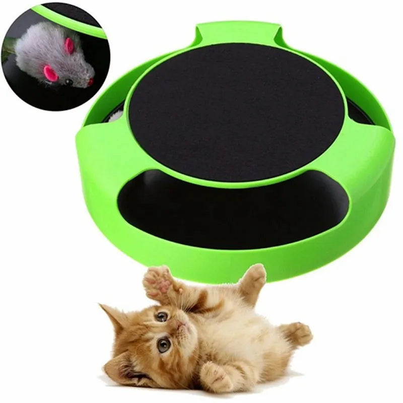 Close-up of the moving mouse feature on this interactive cat toy, perfect for stimulating feline hunting instincts.