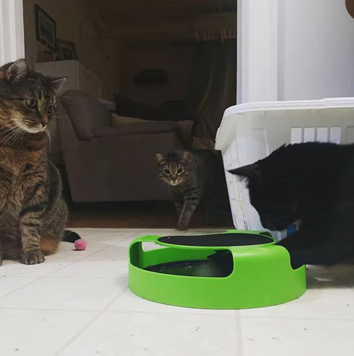 Side view of the interactive cat toy, showcasing its moving mouse design for feline fun and mental stimulation.