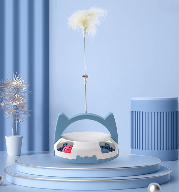Feather & rolling ball interactive cat toy for kittens & active cats, promotes play & engagement.