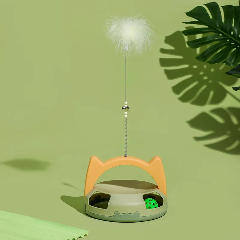 Active cat toy: feather & rolling ball design for mental stimulation & entertainment of house pets.