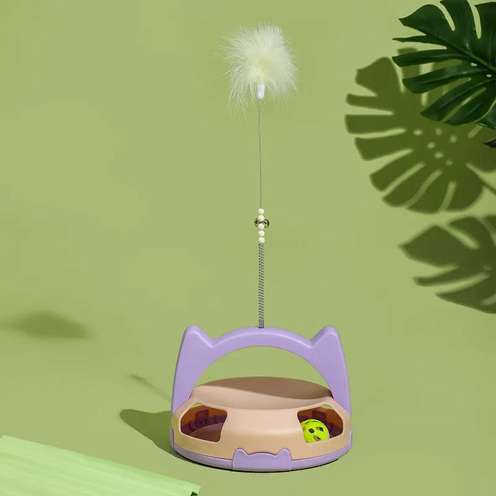 Cat exercise toy: interactive feather & rolling ball keeps kittens & active cats entertained.