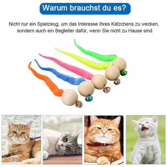 Interactive cat toy with wagging tail & bell for kitten enrichment. Perfect for active indoor cat playtime.