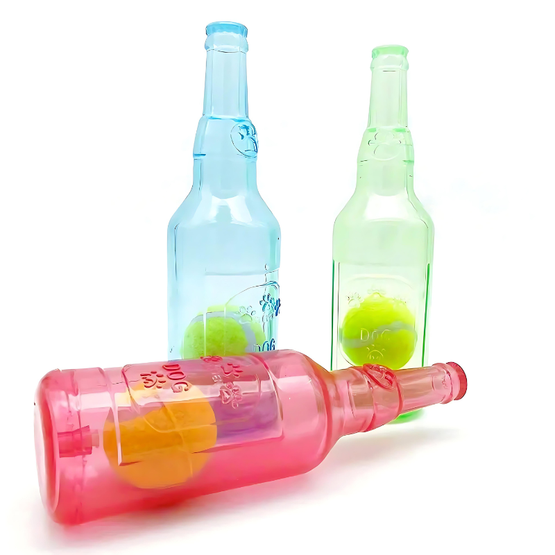 Interactive dog chew toy shaped like a squeeze bottle, perfect for stimulating mental & physical play for pets.