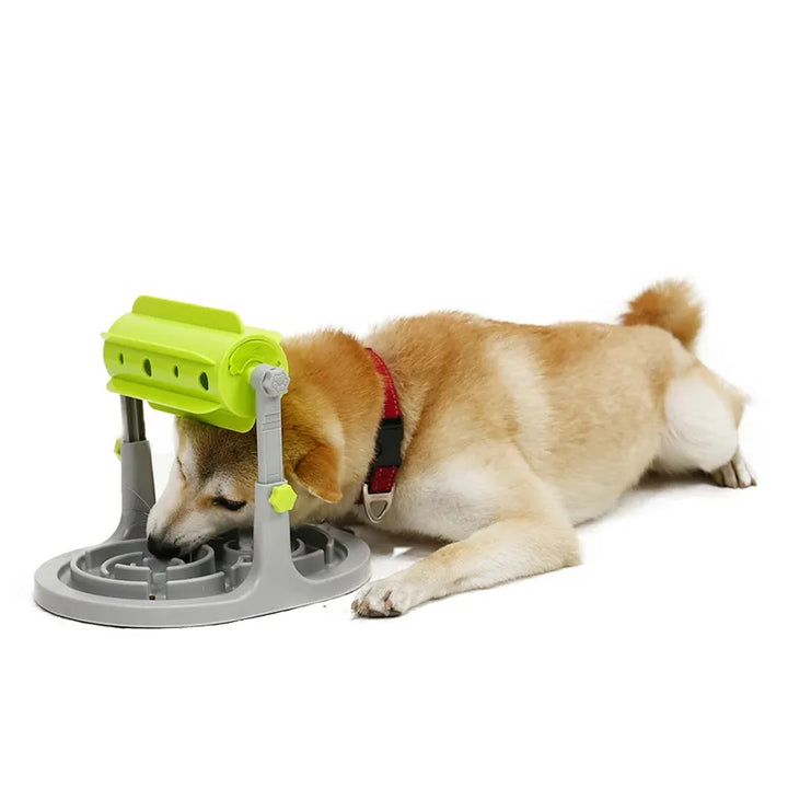 Pet enrichment puzzle feeder: Rotating interactive dog toy & food dispenser for mental stimulation & fun.