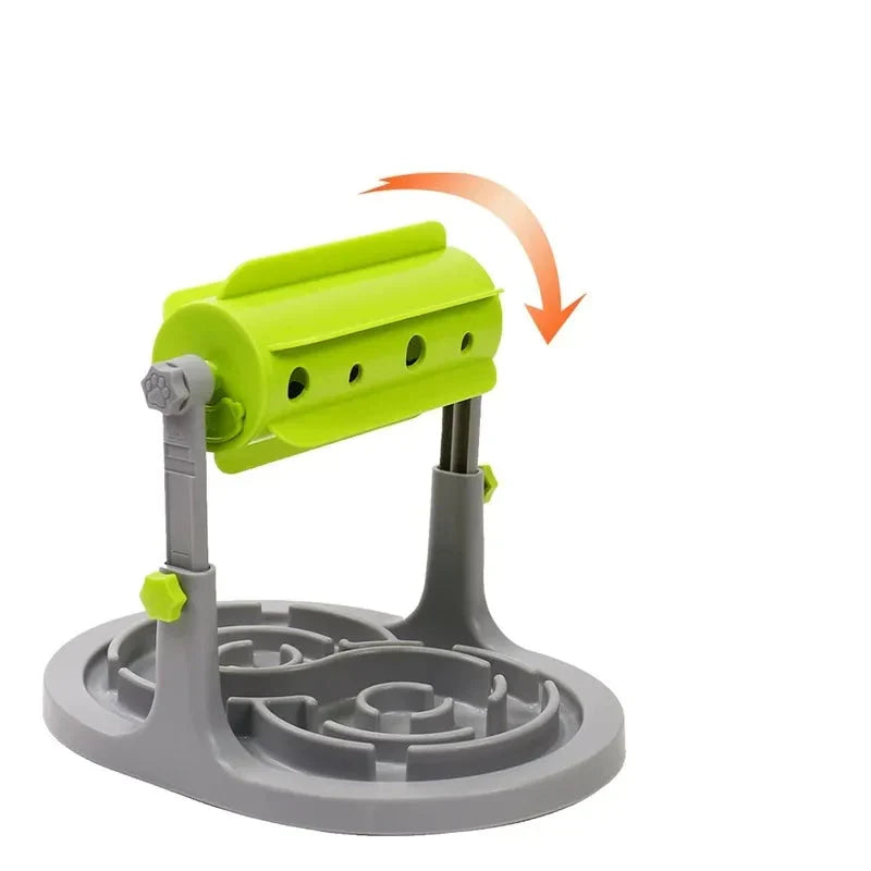 Innovative rotating dog food dispenser with anti-snacking bowl. Slow feeder for healthier pet meal times & anti-bloat.