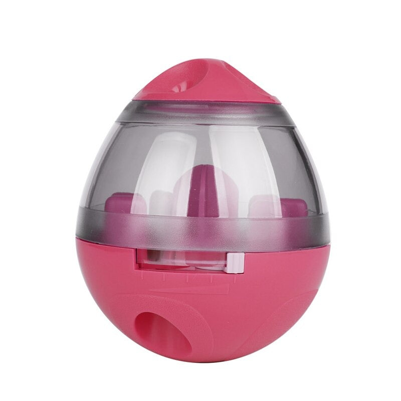 Food dispensing dog puzzle ball, promoting physical & mental exercise. A durable interactive treat toy.