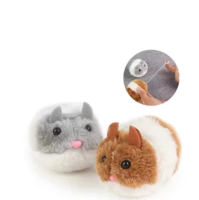 Electric plush hamster toy engaging cats with realistic movements for interactive solo play & enrichment.