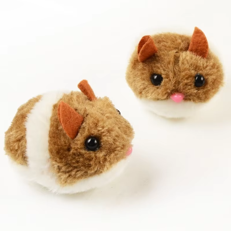 Plush electric hamster toy providing stimulating feline enrichment & entertainment for playful cats.
