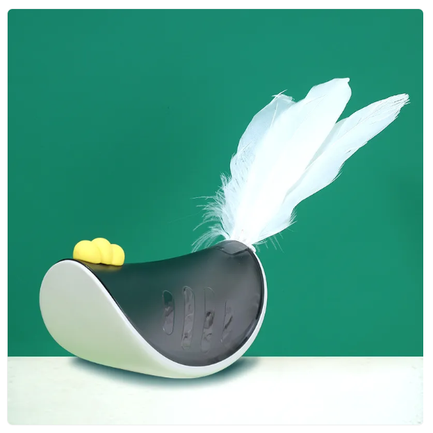 Durable interactive cat toy with feather wand & treat dispenser for feline fun & enrichment.