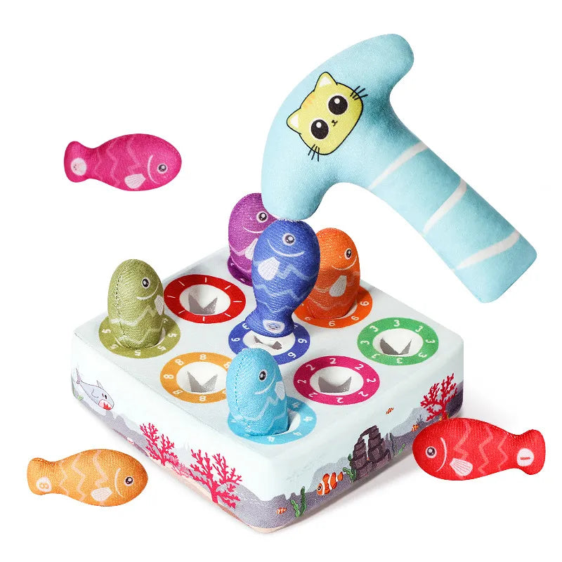 Set of interactive fish cat toys; ideal for chewing, dental health, and enriching feline playtime.