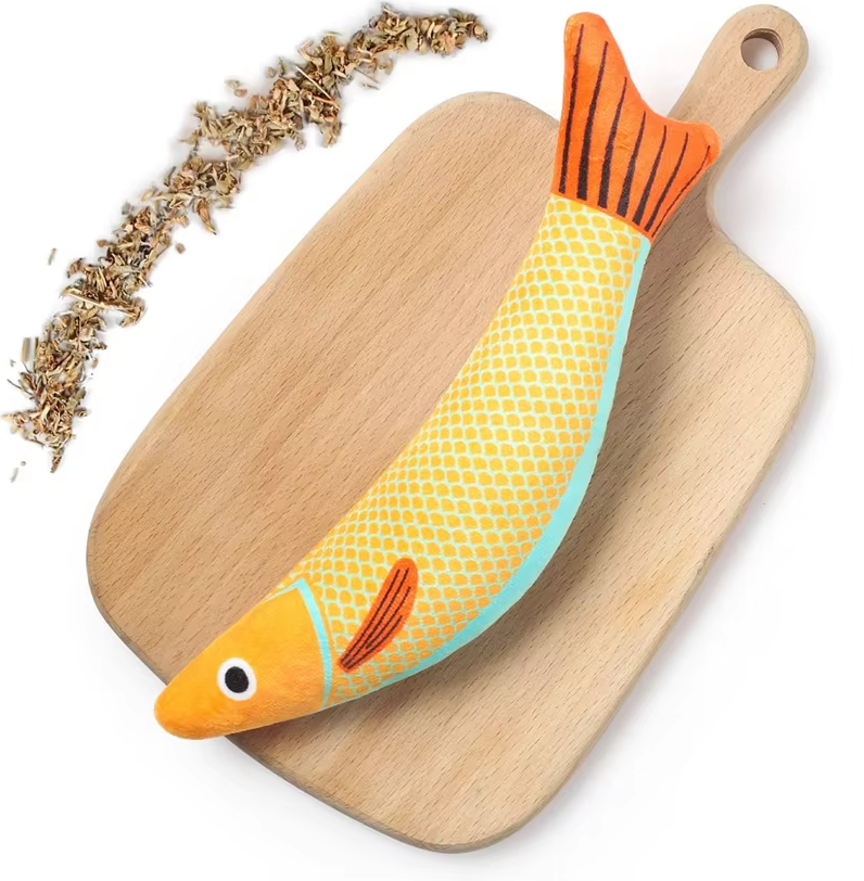 Engaging cat toy fish with sound activation, catnip pocket, and lifelike flopping action for endless playtime.