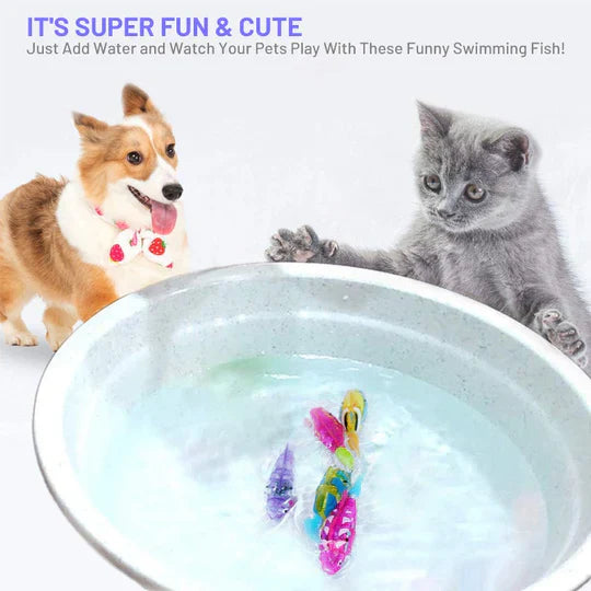 Dog's floating swimming fish toy. Automatic pet supply for stimulating aquatic entertainment & play.