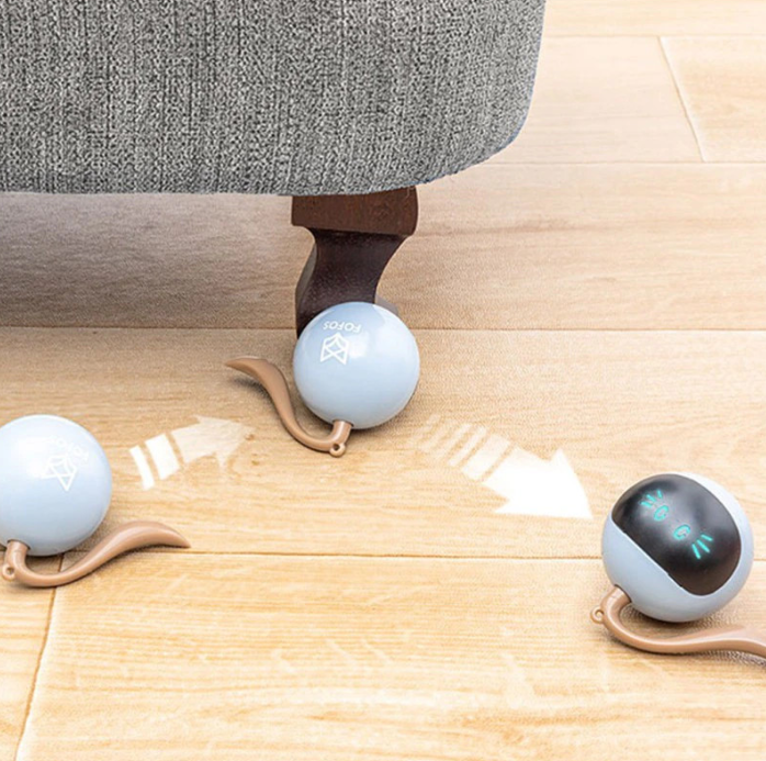 Interactive cat toy with bright LED lights, a rechargeable ball for playful pets.