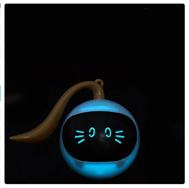 Spherical LED cat toy promoting active play and mental stimulation for cats.