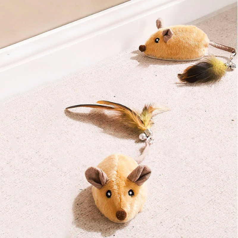 Interactive LED cat toy mouse, rechargeable, for feline play & agility training.