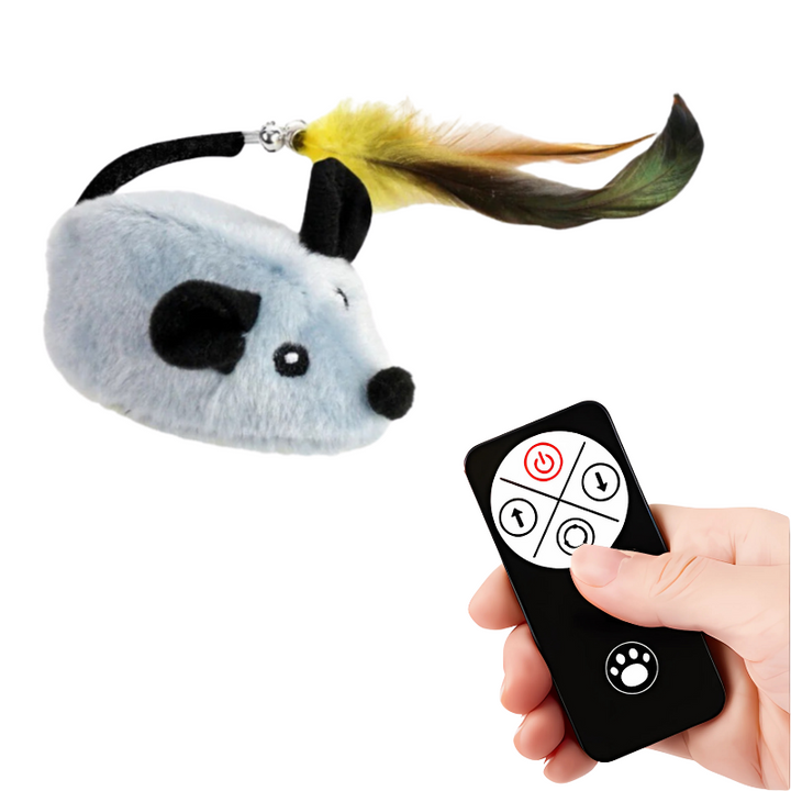 Rechargeable interactive cat toy mouse with LED for stimulating play, promoting agility & fun for pets.
