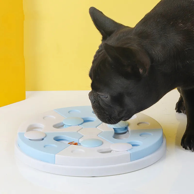 Intelligent pet puzzle toy for mental stimulation. Challenges dogs & cats, serving as a fun slow feeder.