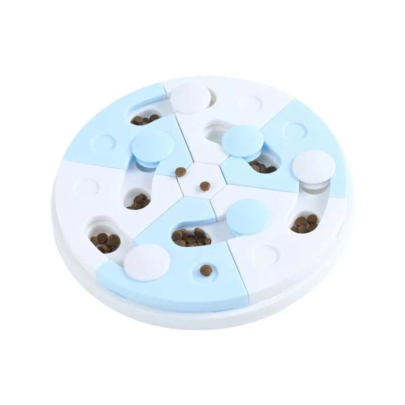 Durable interactive pet food puzzle toy for dogs & cats. Encourages slow eating, mental activity & treat dispensing.