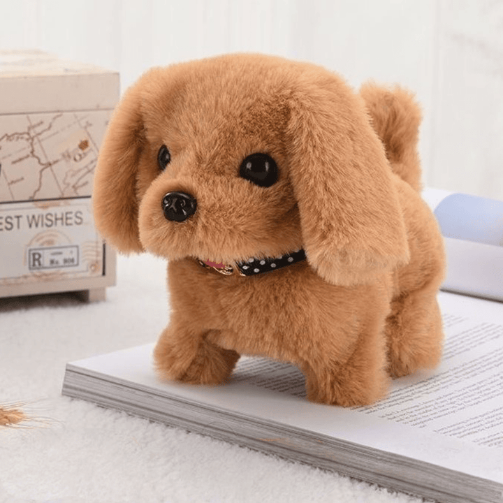Plush interactive robot puppy, a battery-operated electronic dog toy and companion, perfect gift for children.