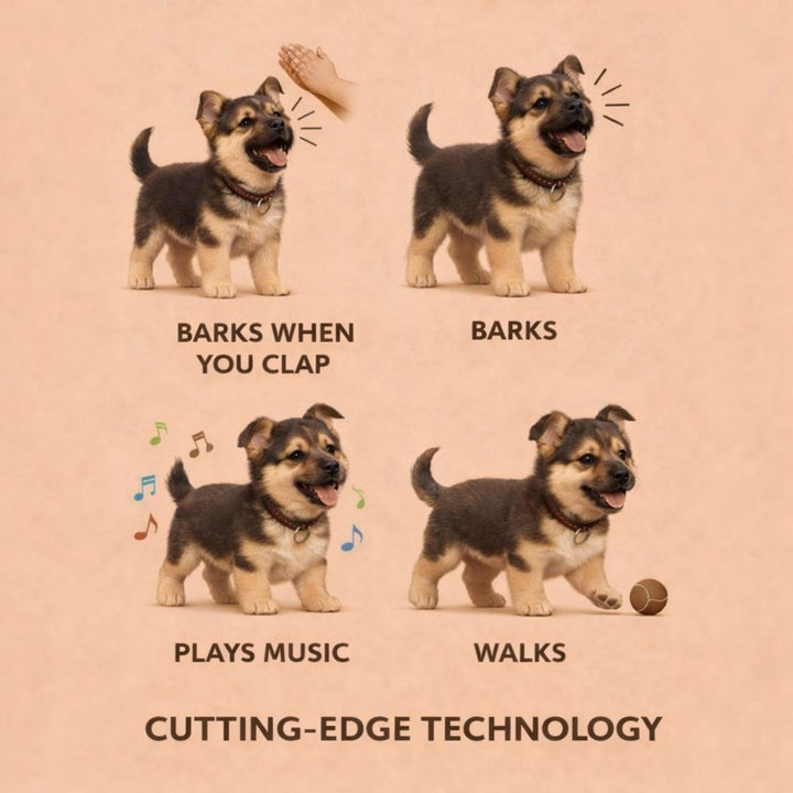 Fun interactive robot puppy, a soft electronic pet toy with realistic movements for children's imaginative play.