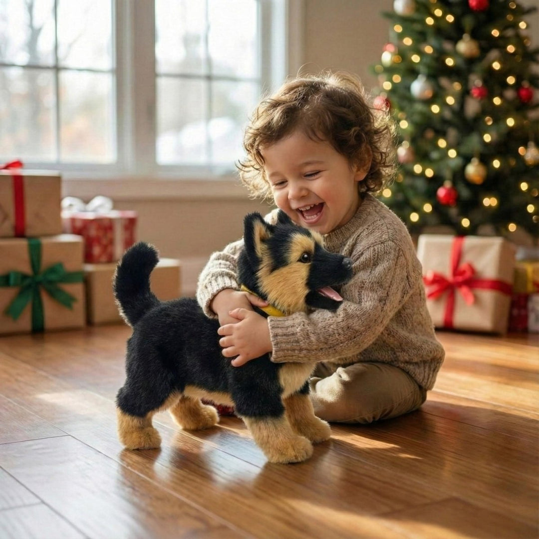 Interactive soft robot puppy toy, an electronic pet for kids with realistic playful movements, ideal children's gift.