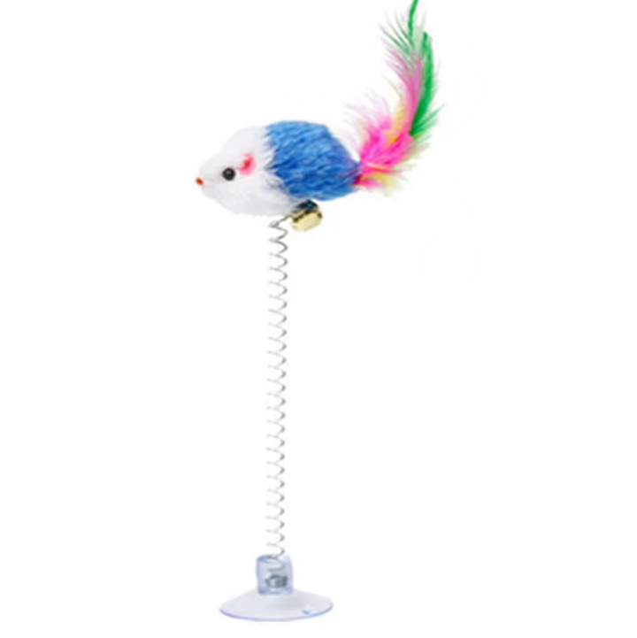 No-slip suction cup interactive springy mouse cat toy, designed for endless pouncing & exciting feline play.