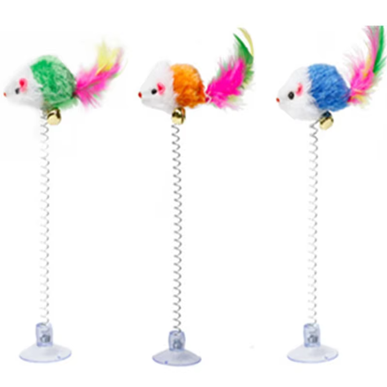 Engaging interactive springy mouse cat toy, perfect for kittens & cats, with secure suction cup base.