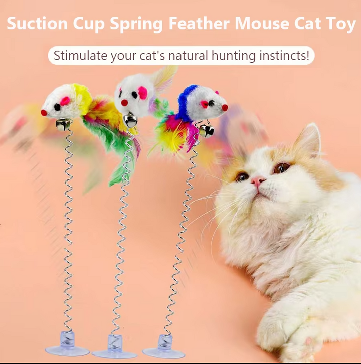 Fun springy mouse interactive cat toy for all felines, attaches securely with a powerful suction cup.