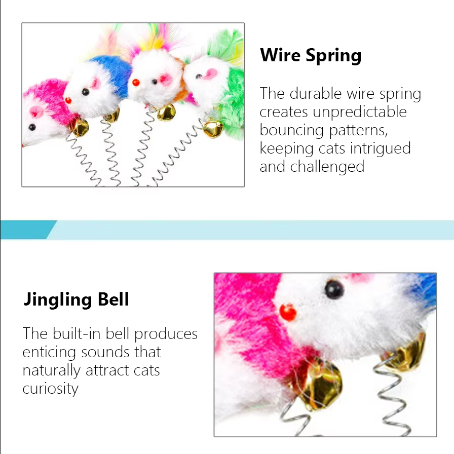 Watch your cat pounce! Springy mouse interactive toy with suction cup, provides exciting cat entertainment.
