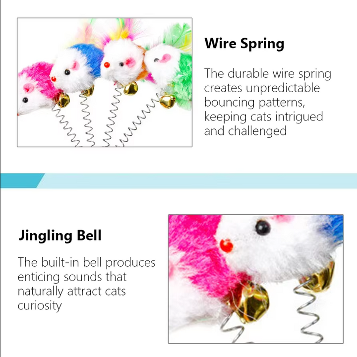 Watch your cat pounce! Springy mouse interactive toy with suction cup, provides exciting cat entertainment.