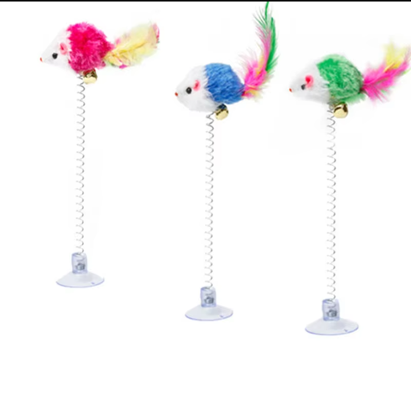 Secure suction cup interactive springy mouse cat toy for durable, engaging playtime & fun for cats.