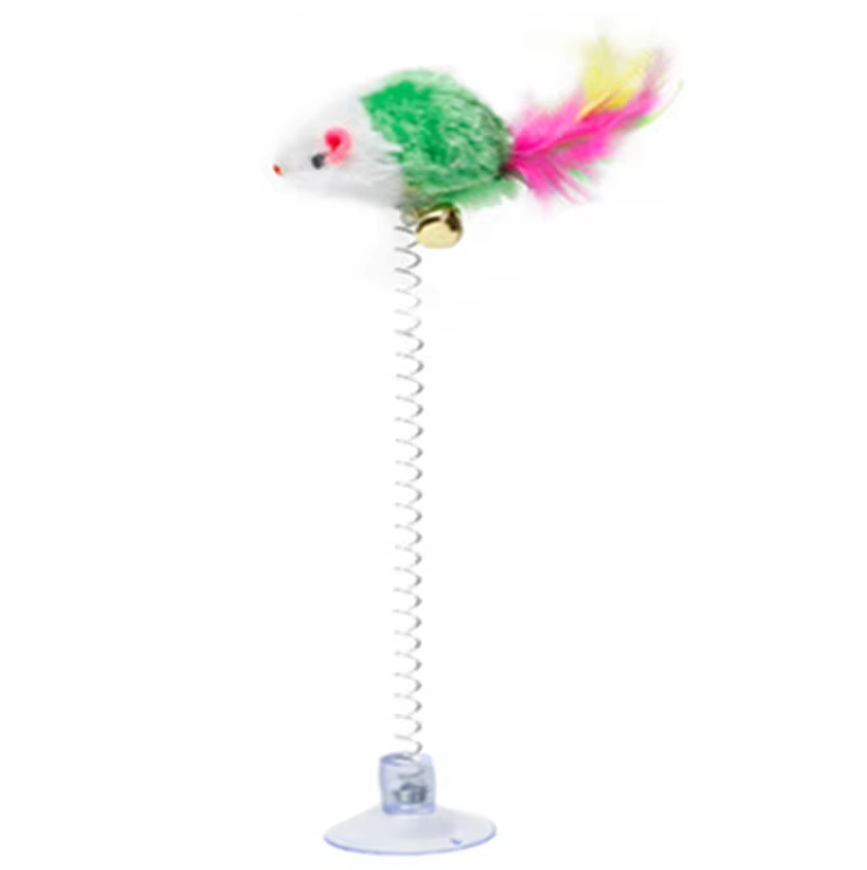 Adorable springy mouse cat toy, highly interactive, a must-have pet supply for cat entertainment with suction cup.
