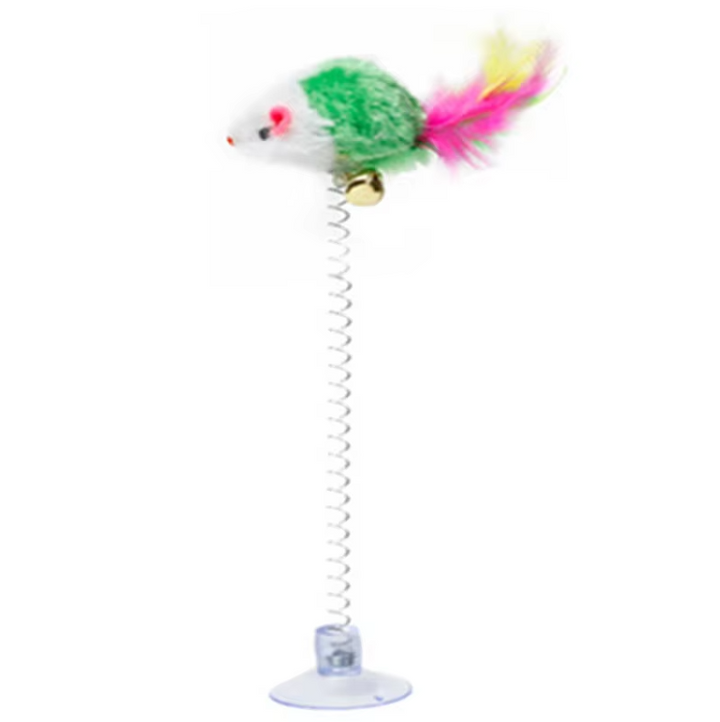 Adorable springy mouse cat toy, highly interactive, a must-have pet supply for cat entertainment with suction cup.