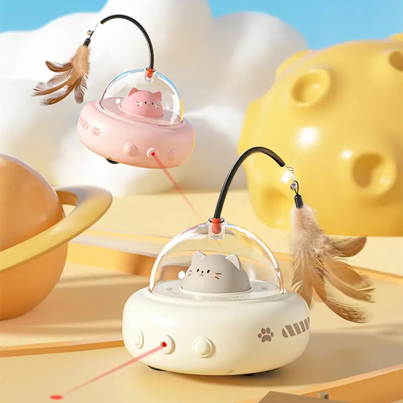 Interactive UFO cat laser toy with red dot, stimulating feline fun & exercise. Automatic pet entertainment.