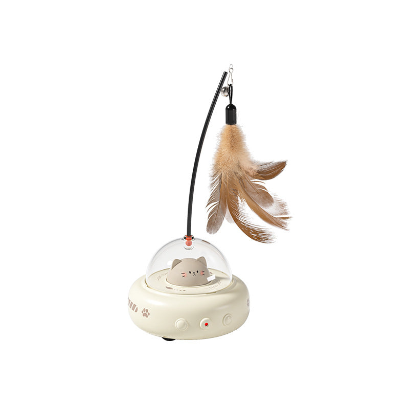 Automatic cat laser & feather toy for interactive play, promoting cat exercise & mental stimulation.