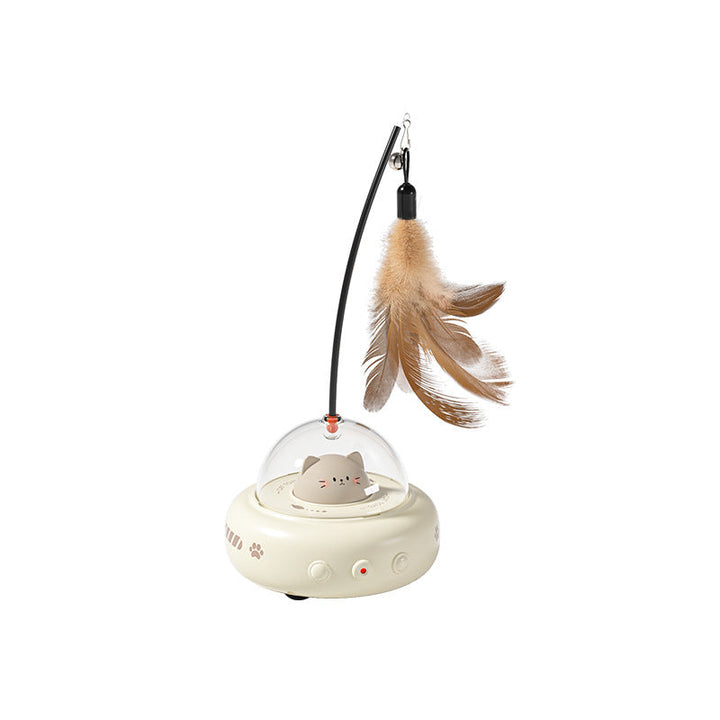 Automatic cat laser & feather toy for interactive play, promoting cat exercise & mental stimulation.