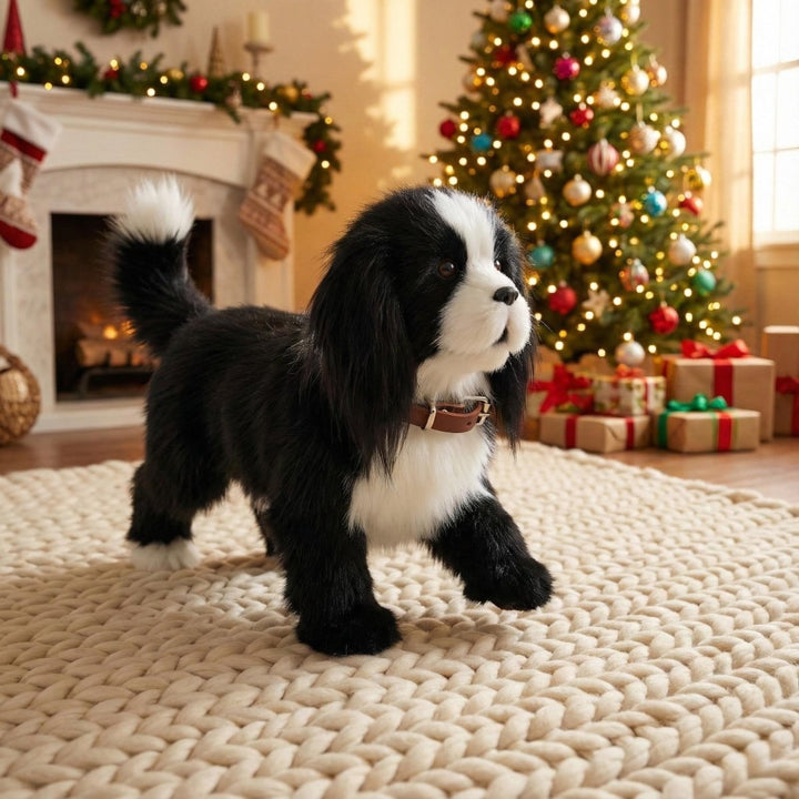 Cute plush toy dog that walks and barks, an interactive animal toy for kids' imaginative play.